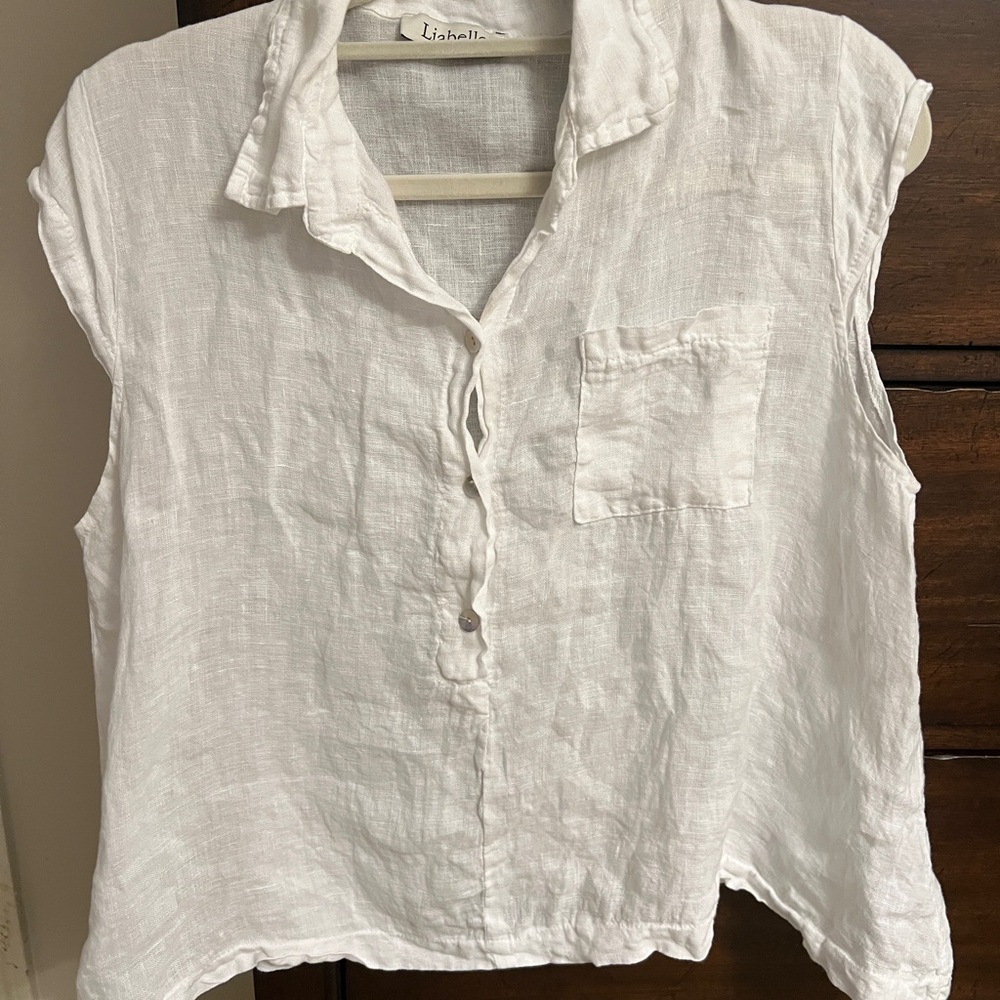 Abella White Linen Button Down Shirt